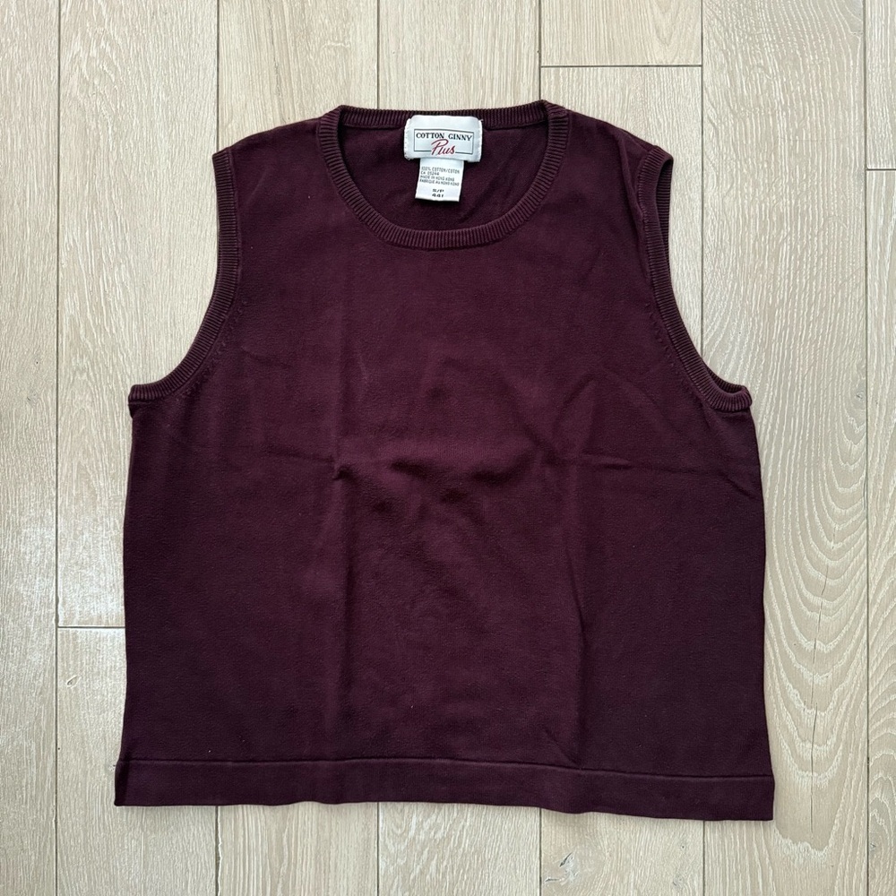 Vintage Cotton Ginny Plus Burgundy Brown Light Cotton Sweater Vest Top Women’s S